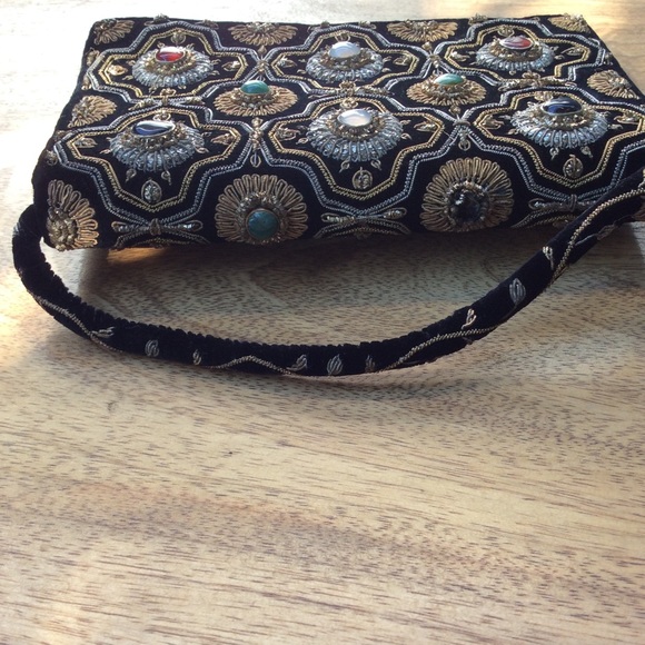 Vintage Kane M Authentic Stones Embroidered Clutch Wristlet Bag Luxury Purse - Picture 5 of 8